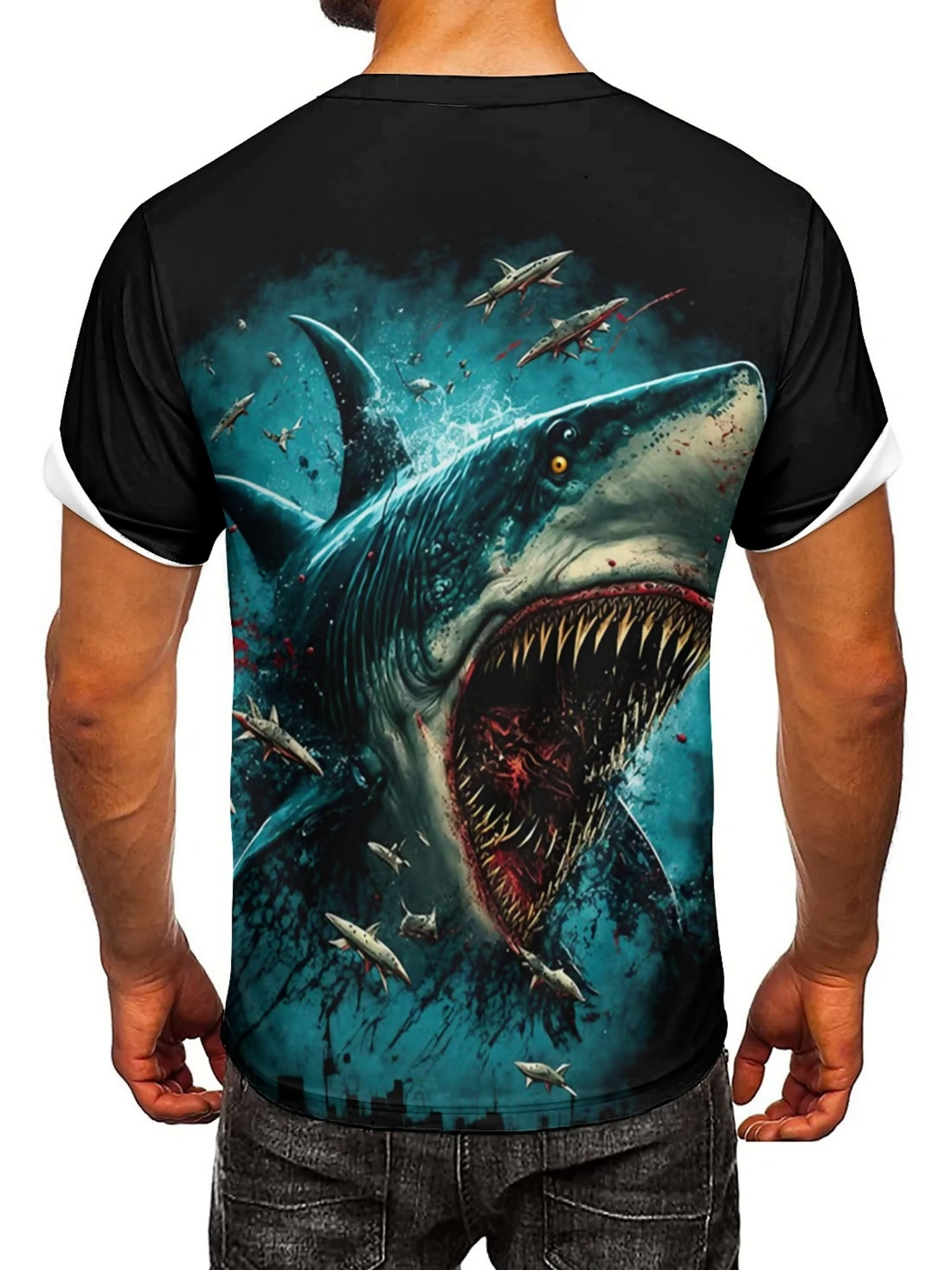 Men's 3D Shark Print T-Shirt - - 3D Printing Designing ulasan dan harga