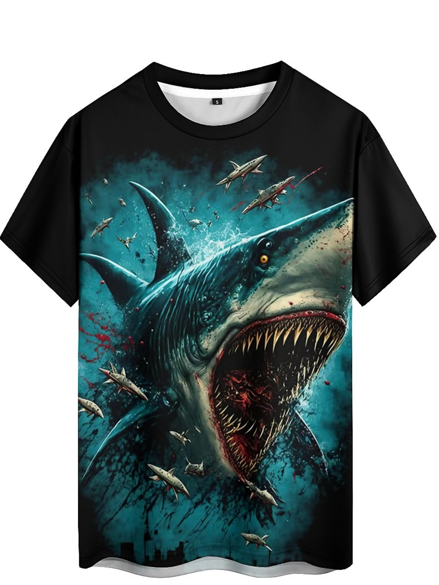 Men's 3D Shark Print T-Shirt - - 3D Printing Designing ulasan dan harga