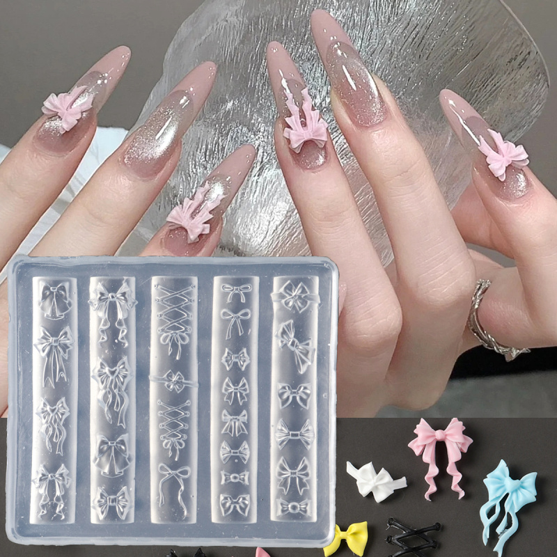 Elegant Bow Silicone Nail Art  - 3D Printing Ptc ulasan dan harga