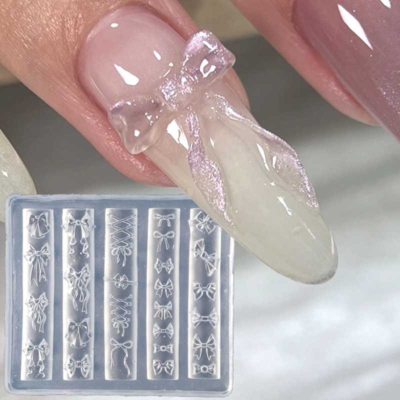 Elegant Bow Silicone Nail Art  - 3D Printing Ptc ulasan dan harga