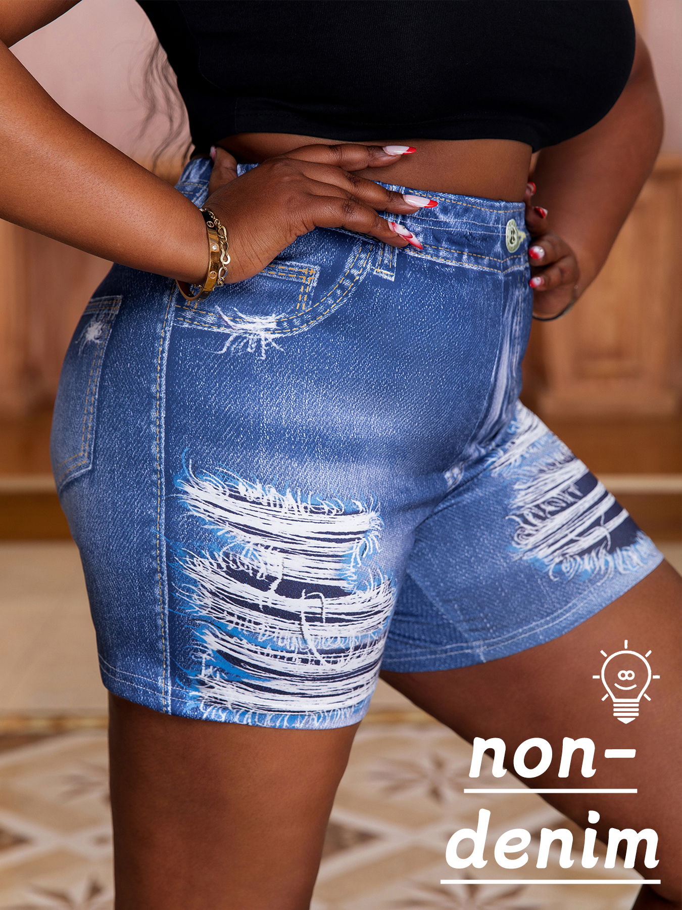 Plus-size women's shorts imita - 3D Printing Drawing ulasan dan harga