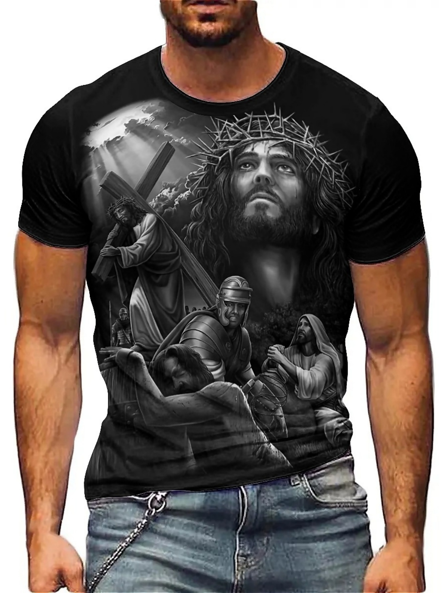 Men'S Plus Size Jesus 3D Print - 3D Printing Designing ulasan dan harga
