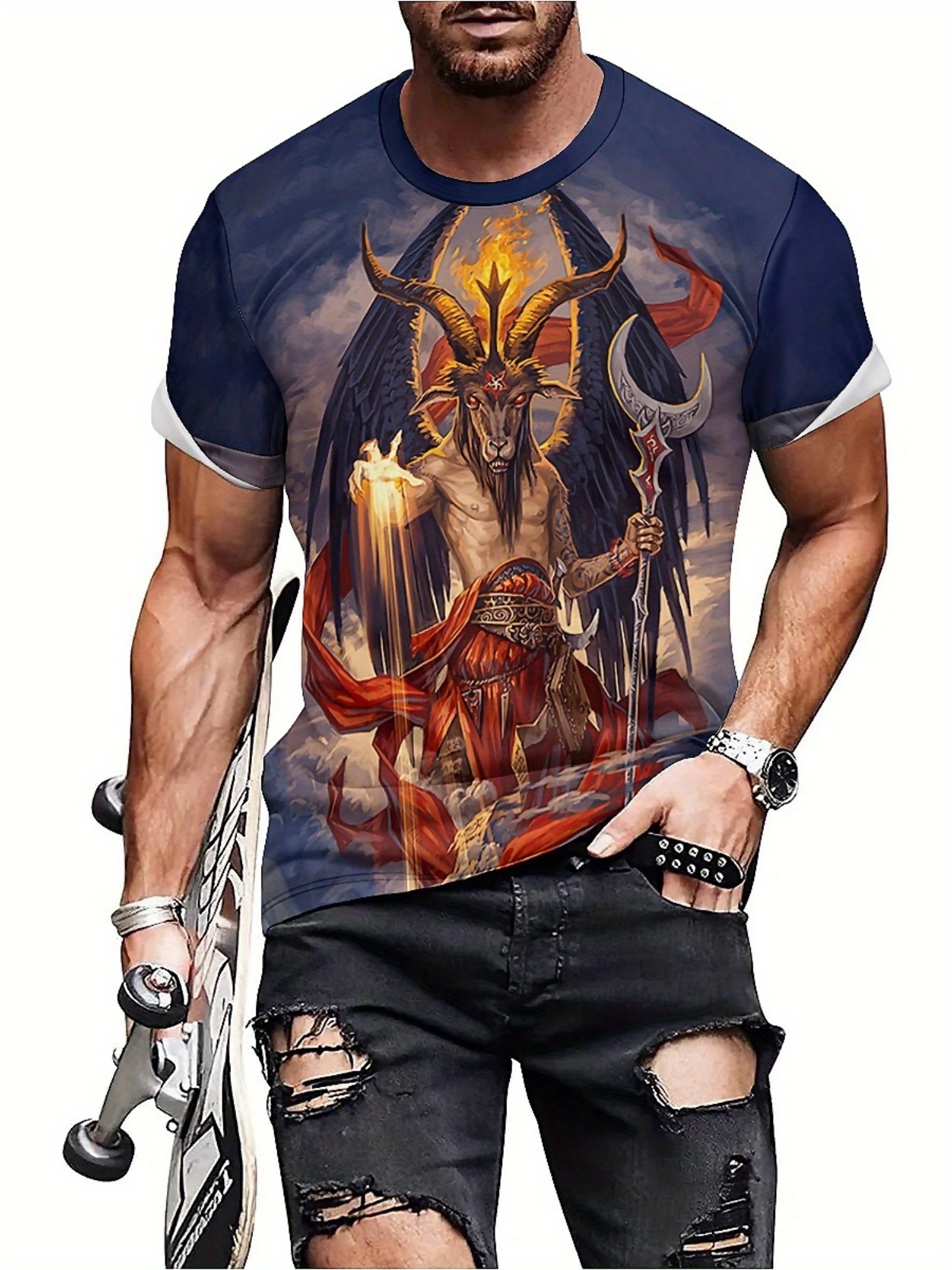 Men's 3D Demon Print T-Shirt | - 3D Printing Designing ulasan dan harga